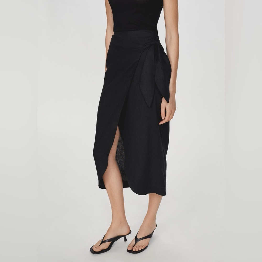 Mango Asymmetrical Black linen Skirt NWT